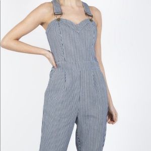 Voodoo Vixen pinstripe wide leg overalls